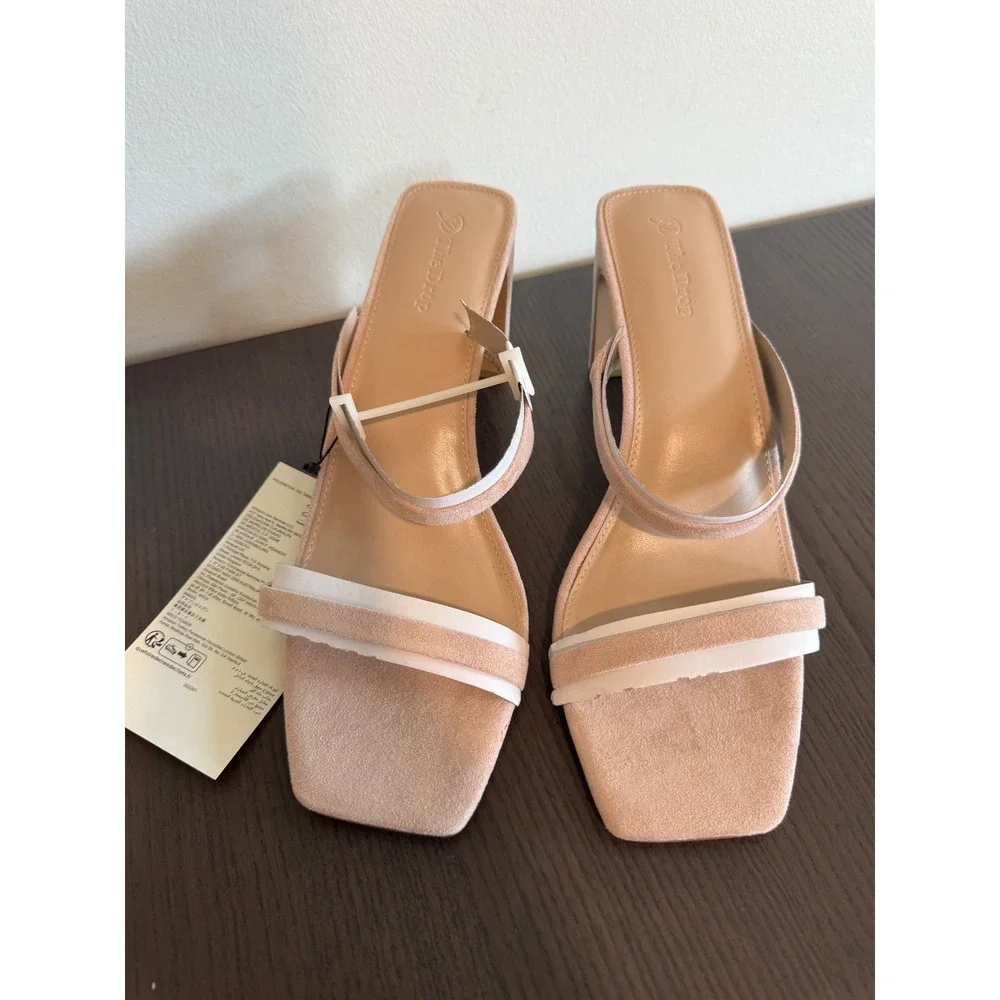 The Drop Avery Square Toe Sandal Womens 12 Natural Faux Suede Block Heel